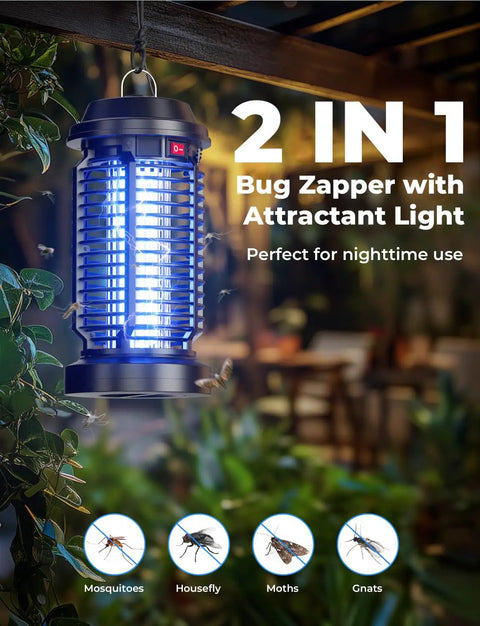 Plug In Bug Zapper For Indoor Outdoor Use, Waterproof Electric Mosquito And Fly Killer Lamp With 4200V Grid, 15W Attractive Light