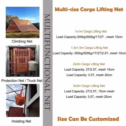 Multi-size Heavy Duty Cargo Hoisting Net Featuring Rugged Webbing Straps For Dead Safe Lifting And Badass Tough Load Control Up To 3.5 Tons