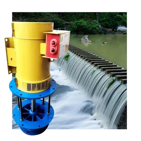 5KW And 10KW Hydroelectric Generator With 3m Water Head, Axial Flow Turbine, shown next to a small waterfall in natural setting.