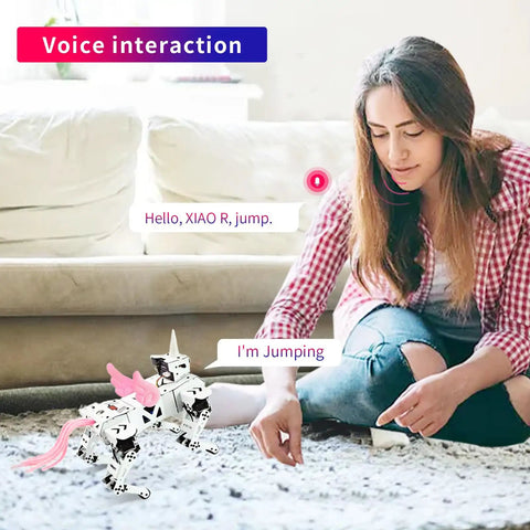 Unicorn Inspired Dope Remote Control Robotic Kit With Voice Control App Control FPV 13DOF Programmable Bionic Pet Toy For Teens And Adults ESP32 Open Source Educational Project, woman using voice control