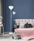 72 Inch Floor Lamp With Adjustable Reading Light Torchiere in bedroom corner, slim white design fits next to bed, space-saving