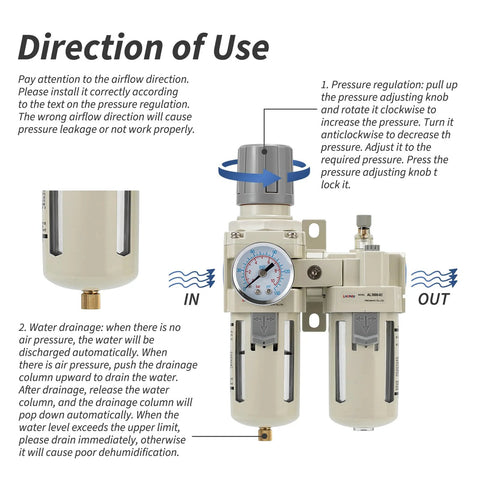 LNCHKA FRL air regulator unit with gauge (0-150 PSI) and 3/8 NPT oil water separator for pneumatic systems