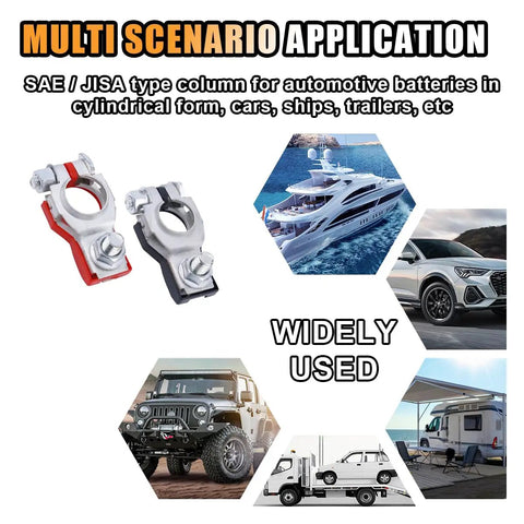 Beefy Dual Battery Terminal Connectors Set For Top Post Cables Positive And Negative with 2 Washers for SUVs, boats, and RVs