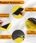 Adhesive Magnetic Sheets 8.5 X 11 Inches, 50 Pack, 30 Mil showing flexible, strong adhesive, easy cutting, and magnetic power for crafts