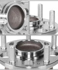 Drop-In Rear Wheel Bearing Hub Assembly For Hyundai Elantra 2011-2017, Elantra GT 2013-2017, Veloster 2012-2017, Forte 2014-2018, Forte5 2012-2018, Premium Steel Replacement, OE-Style Hub Bearing showing close-up of studs and bearing holder.