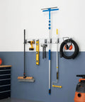 Heavy Duty Wall Track Storage System With Two PVC Panels And Seven Hooks For Garage, Shed And Pantry installed on wall