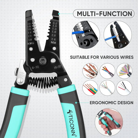 Ratcheting Wire Crimp Tool Combo Kit For Heat Shrink Connectors And AWG 22 To 10 Splices with cushioned non-slip handles.