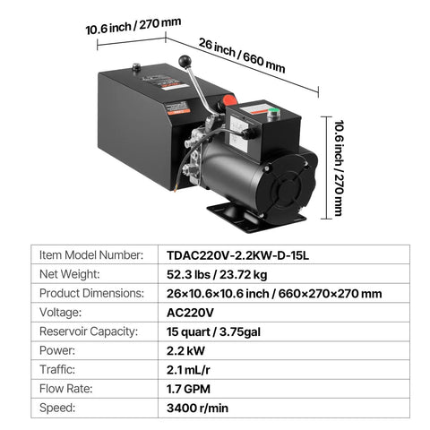 15 Quart Beefed-Up Hydraulic Pump Power Unit For Dump Trailers 220V AC Single Acting Dump Trailer Lift 3200 PSI Max 1.7 GPM Flow Heavy Duty Hydraulic Pump For Dump Trailers And Car Lifting