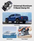 V Band Aluminum Quick Release Clamp For 3 Inch Intercooler Piping shown with truck, boat, and home repair uses.