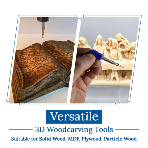 3D Carving Tapered Ball Nose End Mill Bit Set, One Quarter Inch Shank, Two Piece, for DIY CNC Woodworking on wood sculpture