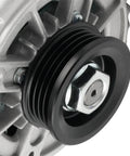 Close-up view of 90 Amp Alternator For Hyundai Accent 2006 Through 2009 GLS, Rio, Rio5, Tucson 2.0L, Sportage 2.0L, 4-groove pulley
