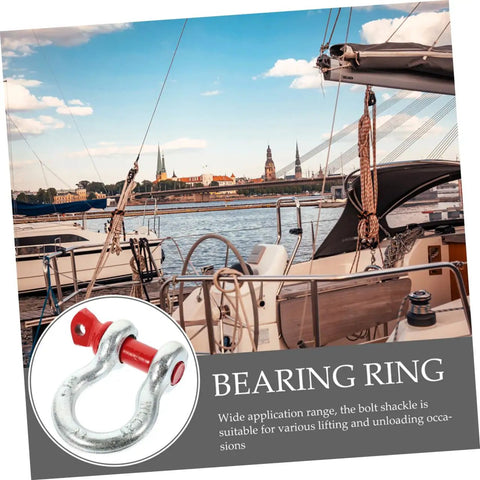 Heavy Duty Galvanized Steel Lifting Shackles Two Pack with a bearing ring on a boat, suitable for off road recovery and towing.