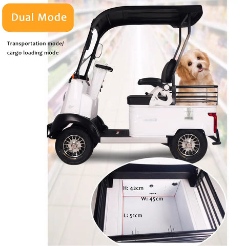 Heavy Duty Electric Golf Cart For Adults 12Mph Speed 800W Motor 661 Lb Capacity 28 Mile Range Lithium Battery Easy Ride For Courses And Senior Living Scenic Spots Outdoor Leisure Fun Vehicle with dog and cargo area dimensions.