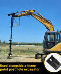 9 Piece 3 Point Auger Teeth With Screws Replacement Set displayed with heavy-duty excavator in field