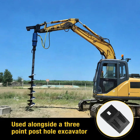 9 Piece 3 Point Auger Teeth With Screws Replacement Set displayed with heavy-duty excavator in field
