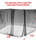 Ultra Large 118x118x77 Inch Outdoor Mosquito Net With One Opening Black Mesh Insect Netting for camping, patio, or picnic.