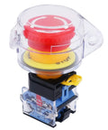 Emergency Stop Push Button Switch 22mm Panel Mount Red Mushroom Latching Action With 1NO 1NC Contacts 10A 440V AC Protective Cover