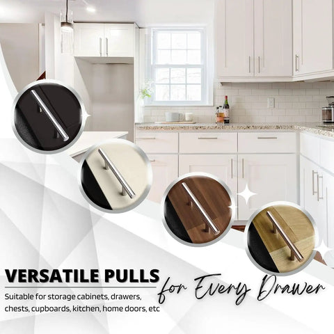 Prime 5 Pack Of Slick 6 Inch Brushed Nickel Cabinet Handles For Kitchen Drawers And Cupboards Stainless Steel Door Pulls showcasing versatility on various drawer styles.