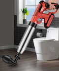 Electric Toilet Plunger With Dual Batteries High Pressure Air Plunger for Toilet Drain Sewer Pipes Heavy Duty Clog Remover Red Color