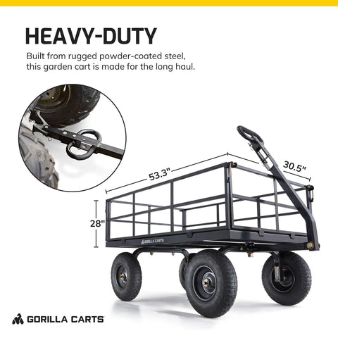 Heavy Duty Steel Utility Cart With 9 Cu Ft Bed And 1200 Lb Capacity Towable Outdoor Hauling Wagon With Removable Side Panels