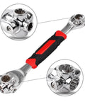 52 In 1 Universal Socket Wrench Set with 360 Degree Rotating Head and Rubber Handle, stainless steel, close-up view.