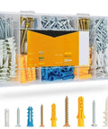 Ultimate Wall Anchor Kit With Plastic Wall Plugs And Self Tapping Screws, 350-Piece Complete Set In A Labeled Storage Box, Hook Up Shelves, Frames, Brackets, Hooks, And More On Drywall Or Studs, assorted anchors and screws