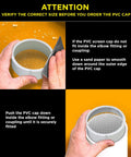 Guide to fitting R1508 Termination Cap Vent Cover Mesh Screen for Round Furnace PVC Pipe with sandpaper and secure fitting