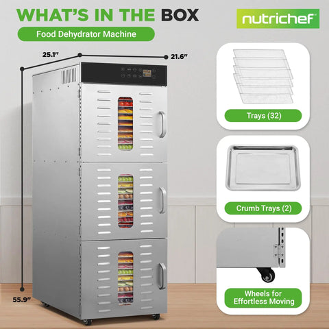 No Fuss 30 Tray Commercial Food Dehydrator Featuring Independent Airflow Zones And Seamless Touchscreen Controls For Crafting Perfect Jerky, showing trays.