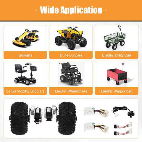 Turn Your Ride Into An Electric Powerhouse With This 24V 250W Dual Wheel Cart Conversion Kit 10 Inch Wheel Set Controller And Thumb Throttle For Go Karts Wheelchairs Mobility Scooters Dune Buggies Beach Carts UTV ATV DIY wide application