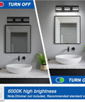 No Sweat Dimmable Led Bathroom Light Fixture Three Bulb Vanity Wall Lamp With Easy Swivel Matte Black Frame illuminating a modern bathroom.