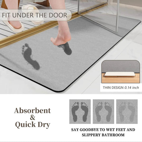 Foot stepping on Diatomaceous Earth Bath Mat With Quick Dry Absorbent Foam, Non Slip Floor Rug For Bathroom And Kitchen, 60x84 Inches