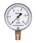 Diaphragm Type Capsule Low Pressure Gauge With 2-1/2 Inch Dial, 1/4 Inch NPT Lower Mount, Adjustable 0-15 In H2O, black steel case