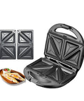 5 in 1 Electric Waffle Maker With Non Stick Coating For Quick Cooking Of Donuts Cake And Panini Presses, showing open appliance with sandwich plates.