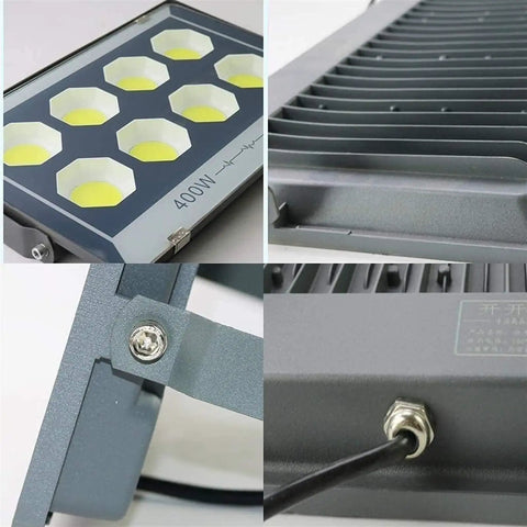 JUDYSSY Led Floodlight Led Outdoor Floodlight with 400W power, detailed view of the waterproof design and mounting hardware.
