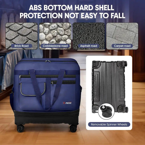 36 Inch Rolling Duffel Bag With Wheels, Expandable Three Layer Design, Hardshell Base For Extra Protection, Navy