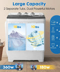 Front view of PLENTORA portable twin-tub washing machine in grey with 18 lb wash and 10 lb dry sections