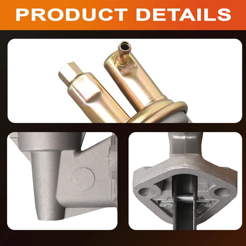 Close-up views of Drop In M6737 Mechanical Fuel Pump Replacement For Jeep And AMC Classics, highlighting metal connectors and base.