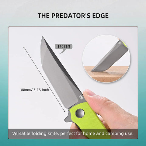 Chop 3.15 Inch Folding Pocket Knife With 14C28N Steel Blade And G10 Handle shown with sharp edge