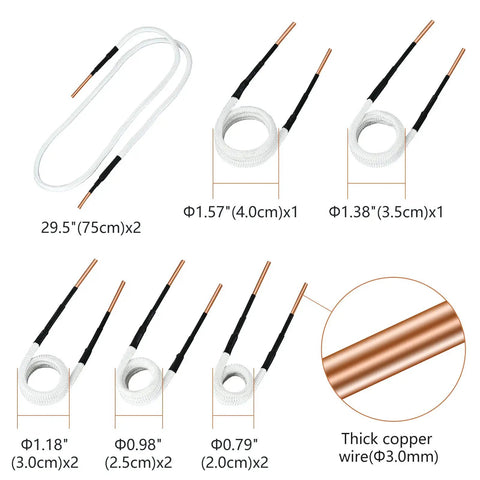 Induction Heater Coil Kit For Magnetic Heater Set With 8 Coils And 2 Free Forming Copper Wires 1200C Heat Resistant Rust Removal