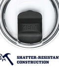 Close-up of MagSlider lid on Rambler 20 Oz Tumbler Stainless Steel Vacuum Insulated With MagSlider Lid Black, shatter-resistant construction.