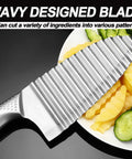 NOVANO stainless steel crinkle cutter with a wavy blade for potatoes, carrots, and fruit