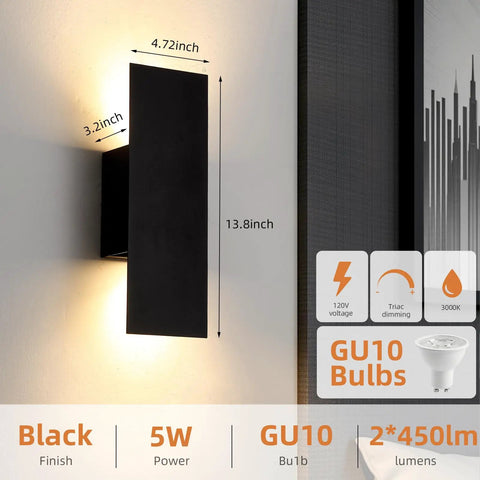 Oberade Single Hardwired Black LED Wall Light Bathroom Sconce 3000K Indoor, sleek matte black, up/down lighting, 4.72x3.2x13.8 inches.