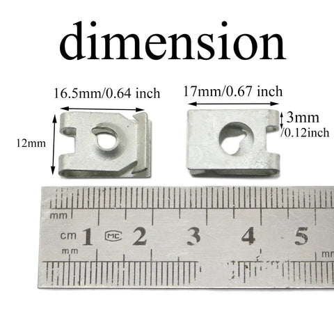 Heavy Duty U Nut Clips And Speed Fasteners 50 Pack Carbon Steel Lock Nuts Rust Resistant dimensions with ruler measurement