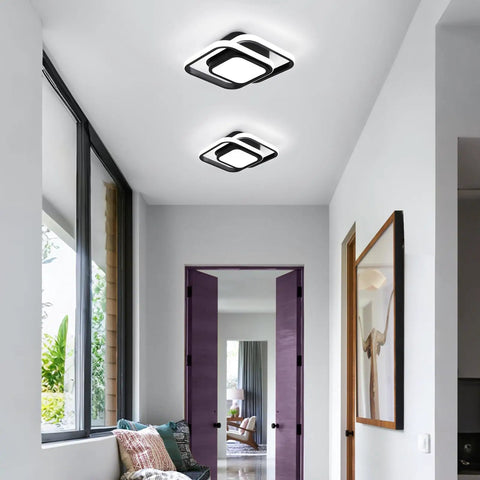 Small Modern Two Crossed Square LED Ceiling Light With Acrylic Finish, 36W Integrated 6000K Cool White, Not Dimmable in hallway