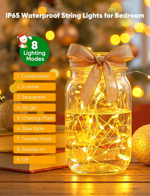 12 Pack Battery Operated Fairy String Lights With 7 Feet Silver Wire And 20 LED Warm White Twinkle Lights Eight Modes Waterproof For Mason Jars DIY Christmas Weddings Parties