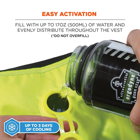 Stay Cool Without Breaking A Sweat With This Premium Dry Evaporative Cooling Vest Zip Front Design showing easy filling with water.