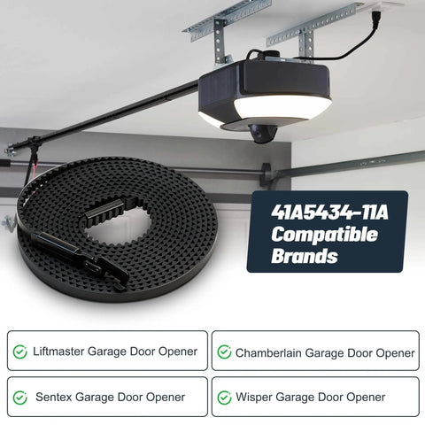 Whisper Drive 234 Inch Garage Door Drive Belt For 7 Foot High Doors Replacement Belt For Chamberlain Craftsman LiftMaster Openers High Density Polyurethane 20 Grooves Per 6 Inches Durable Quiet Easy Install displayed with compatible brands on packaging.