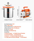 VEVOR 3-Gallon stainless steel vacuum chamber with glass lid and 5 ft hose; two-piece kit with orange RS-1 pump.