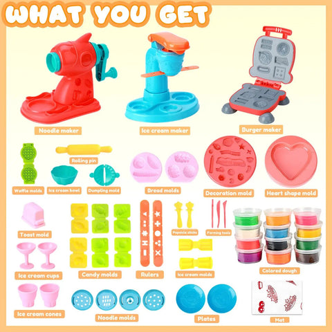 3 In 1 Color Dough Kitchen Creations Set With Ice Cream Maker Spaghetti And Burger Tools Art Craft Food Modeling Toys Kit
