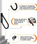 Diagram showing Rugged 20 Inch Wall Mount Hand Rail For Outdoor Steps Non Slip U Shape Stair Railing attached to steps and features.